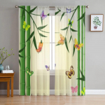 Idamaised bambusliblikad l&auml;bipaistev kardin elutuppa Magamistoa Voile kardinad akende jaoks Organza kardinad pidulikud t&uuml;llkardinad 135W x 114H(cm)
