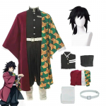 Anime Demon Slayer Kimetsu No Yaiba Tomioka Giyuu Cosplay Kost&uuml;&uuml;m &Uuml;likond Vormiriietus Kost&uuml;&uuml;mid Parukas Laps T&auml;iskasvanu Pidu L-(Full set+wig)