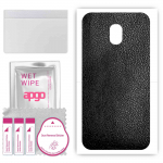 apgo Protective Skin Sticker for the back compatible with Samsung Galaxy J3 (2017), Wrap Film, Foil, Vinyl - Pattern Black Leather