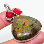 Natural Bamboo Jasper, Coral Gemstone 925 Sterling Silver Pendant 2.32 g9t51