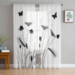 Lillelised abstraktsed mustvalged t&uuml;llkardinad elutuppa l&auml;bipaistev kardin Magamistoa loor Organza dekoratiivsed aknahooldused 135W x 114H(cm)