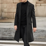 Talvemood meeste Slim Fit pika &uuml;herealise termovillast trent&scaron;mantel L must