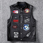 Vest Esimene Kiht Lehma Nahk Ehtne Nahkjakk Meeste L&uuml;hike Slim Fit Mitme logoga Vest Noorte Trend S must