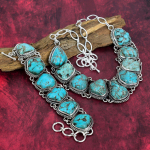 T&uuml;rkiissinine lihvitud 925 prooviga h&otilde;bedast ehtekomplekt, k&auml;sitsi valmistatud kaelakee ja k&auml;ev&otilde;ru ehtekomplekt, ilus looduslikust v&auml;&auml;riskivist ehtekomplekt naisele Adjustable With 8"-18" sinine