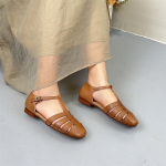 Johnature K&auml;sitsi valmistatud ehtsast nahast sandaalid Mitmek&uuml;lgsed &uuml;mmargused varvaspandlaga rihm Lehmanahast lamedad naistejalatsid 38 kohv