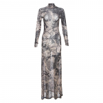 L&auml;bipaistva v&otilde;rguga kaelus &otilde;huke k&otilde;hn r&uuml;&uuml; Naiste pikkade varrukatega Vintage Print Maxi kleit T&auml;navar&otilde;ivad Bodycon pikk kleit S must