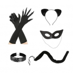5 tk/komplekt Cosplay Cat Simulated Saba Komplekt Silmakaitse Juuksepael Choker Kindad ja Saba Komplekt Halloween Masquerade Performance Prop Pulma&otilde;htu Slutty Sets