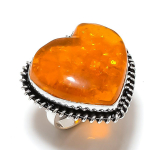 Natural Amber Gemstone Handmade 925 Sterling Silver Jewelry Ring Size 9 n6l74