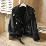 Talvine naiste paks soe seemisnahast lamba jope L&uuml;hike mootorratta pruunid mantlid Faux Shearling lambanahast nahkjakid v&auml;lisr&otilde;ivad XL must