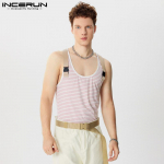 INCERUN Meeste suvine rihm varrukateta triibulised topid vabaaja lapit&ouml;&ouml; vest M roheline