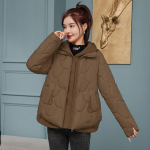 Naiste vabaaja kapuutsiga tuulekindlad paksust puuvillast polsterdatud soojad mantlid Korea talve elegantsed jope parkad S beige