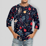 Men's Christmas print Round Neck Three Quarter Sleeve Top T-shirt XXXXL