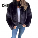 Talvine naiste jope paks kunstkarusnahast soojust hoidev k&otilde;rge krae &uuml;hev&auml;rviline pikad varrukad Luksuslik stiil kodupidu kontor Klubi puhkusemantel S