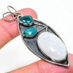 Natural Rainbow Moonstone,Tourmaline 925 Sterling Silver Pendant 2.76 j8d58