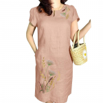 ZANZEA naiste suvine V-kaelusega l&uuml;hikeste varrukatega lilltikandiga kleit L roosa