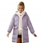 Talvine sulemantel, paksendatud polsterdatud pl&uuml;&uuml;sist kapuuts, suured taskud keskmise pikkusega tuulekindlad pikad varrukad soojust hoidev soe igap&auml;evane &uuml;ler&otilde;ivas puuvillane jope L lilla
