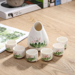 Kvaliteetne Hiina veinipoti komplekt, k&auml;sitsi valmistatud keraamika keraamika portselanist 1 sake pott + 6 sake tass, k&auml;sitsi maalitud keraamiline sake veinikann