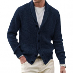 Taskutega meeste kampsun Mantel, alla keeratav krae, pikad varrukad, &uuml;herealised n&ouml;&ouml;bid, pikad varrukad, &uuml;hev&auml;rviline paks kootud jakk M sinine