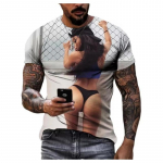 Suvine Creative Sexy Beauty 3D tr&uuml;kitud T-s&auml;rk Moodne Meeste Suure kaelusega vabaaja l&uuml;hikeste varrukatega s&auml;rk S