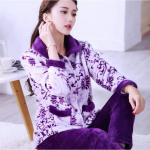 Flanellist naiste pidžaamakomplekt, paksendatud korallifliisist pikkade varrukatega pidžaamakomplekt naiste pidžaama koduriided M