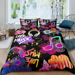 Muusikam&auml;rk Tekikate Komplekt Kuninganna Suurus Rockmuusika Teemaline Tekikate Poistele T&uuml;drukutele V&auml;rvilised K&otilde;rvaklapid Raadio Pehme Voodipesu Komplekt 70x133cm 2pcs