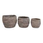 3 paniers gris et ronds en feuilles de ma&iuml;s