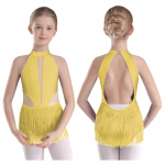 Laste T&uuml;drukute S&auml;delev Rhinestone Ladina Tantsu Leotard Seljatu Narmastega Bodysuit V&otilde;imlemis Kunstiline Uisutamis Kost&uuml;&uuml;m Balleti Trikoo 7-8 Years kollane