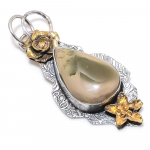 Imperial Jasper 925 Sterling Silver Jewelry Two Tone Pendant 2.44 g8m64