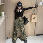 Hip Hop T&uuml;drukud K-pop L&uuml;hike Top T&auml;navatants Camouflage Jooksup&uuml;ksid+top Komplekt 120 roheline
