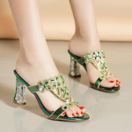 Suvised Naiste Elegantsed Moekad K&otilde;rge Kontsaga Sussid Avatud Ninaga K&otilde;rge Kontsaga Sandaalid Personaliseeritud Rhinestone Stiletto Sandaalid 37 roheline