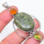 Banded Green Opal, Carnelian Handmade 925 Sterling Silver Pendant 3.07 i3k45