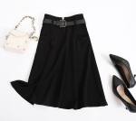 Prantsuse stiilis villane A-line seelik naistele &ndash; keskmise pikkusega, k&otilde;rge v&ouml;&ouml;kohaga, s&uuml;gis/talv XL must