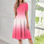 Naiste vabaaja mood &uuml;mara kaelusega l&uuml;hikeste varrukatega keskmise pikkusega &uuml;leminekuga kleit L sinine