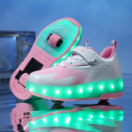 Laste LED laetavad jooksujalatsid automaatse valguse ja &uuml;he-/kahe rattaliste rullikutega Size 36