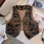 Uus Retro Rahvuslik Stiil Lilleline Kardigan-Vest Naistele Mood Tikitud L&uuml;hike Vest Vintage V-kaelusega Varrukateta Naiste &Uuml;ler&otilde;ivad Stiilne Vest Topid S must