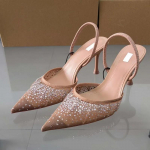 Suvised uued naiste sandaalid veemantlitega s&auml;rav v&otilde;rkkangas k&otilde;rged kontsad jalatsid elegantne slingback terava ninaga slip-on peokleit daami kingad 36 beež