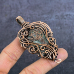 Natural Prehnite Gemstone Handmade Copper Eire Wrap Jewelry Pendant 3.27 k3n20