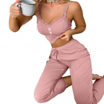 Naiste Cami 2-osaline pidžaamakomplekt Seksikas soonikkoes pits&auml;&auml;ris magamisriietus Varrukateta V-kaelusega l&uuml;hike topp Pikad p&uuml;ksid Vabaajariided S roheline