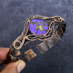 Copper Purple Turquoise Handmade Copper Wire Wrap Cuff Bangle Adjustable g5q01