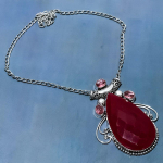 Ruby(Simulated) Kunzite Gemstone 925 Sterling Silver Jewelry Necklace 18 b8o93