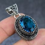 Blue Topaz Handmade 925 Sterling Silver Jewelry Pendant 1.77 h2f86