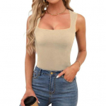 Naiste Suvine Vest Ruudukujulise Kraega Laiade &Otilde;lapaeltega Varrukateta Maika &Uuml;hev&auml;rviline Slim Fit Soonikkoes Camisole S