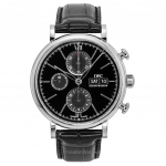 IWC Portofino Chronograph Nahkrihm Must sihverplaat Automaatne IW391029 Meeste k&auml;ekell must