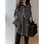 Kevadine ja s&uuml;gisene avar keskmise pikkusega musta ja valge triibuline sviiter naiste alumine s&auml;rk L