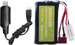 7.4V 3000mAh 15C 2S Li-ioon aku T-pistikuga ja USB-laadimiskaabliga &ndash; WLtoys 12423 MJX 14301 14302 14303 H16PL kiireks RC-autoks 1/10 1/12 1/16 must