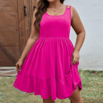 Naiste suvine vabaaja A-l&otilde;ikeline kleit volangidega varrukateta suvekleidid rannapuhkuse riided XXL roosa