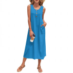 Naiste suvine maksikleit varrukateta n&ouml;&ouml;bitav vabaaja lahtine pikk rannakleit reisimiseks puhkuse riided L sinine
