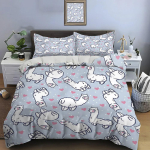 Armas multikakujuline laama ja alpakapildiga voodipesukomplekt Tekikott 1 Tekikott 2 Padjap&uuml;&uuml;ri T&auml;iskasvanute ja laste voodipesukomplekt Luksuslikud kingitused 135x200cm white