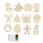12 Pcs Wooden Christmas Ornaments to Paint DIY Blank Unfinished Wood Reindeer Santa Claus Christmas Tree Bell Wreath Cutouts 1 Set