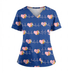 Suures suuruses tr&uuml;kitud Scrub t&ouml;&ouml;vormi topid Naistele V-kaelusega Halloweeni tr&uuml;kiga l&uuml;hikeste varrukatega l&otilde;busad T-s&auml;rgid taskutega t&ouml;&ouml;riiete T-s&auml;rk S